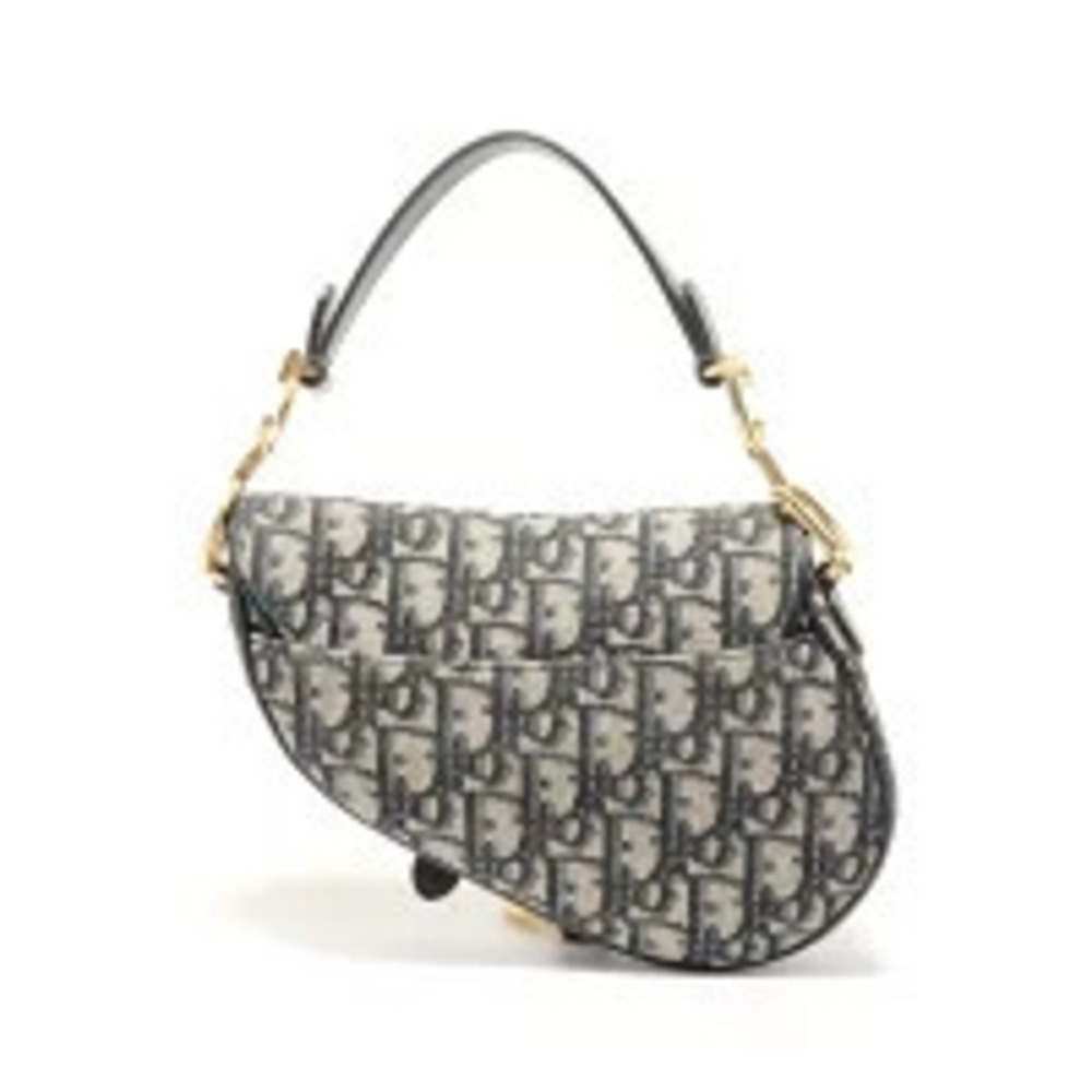 Christian Dior Trotter Canvas Saddle Bag Handbag Navy Blue